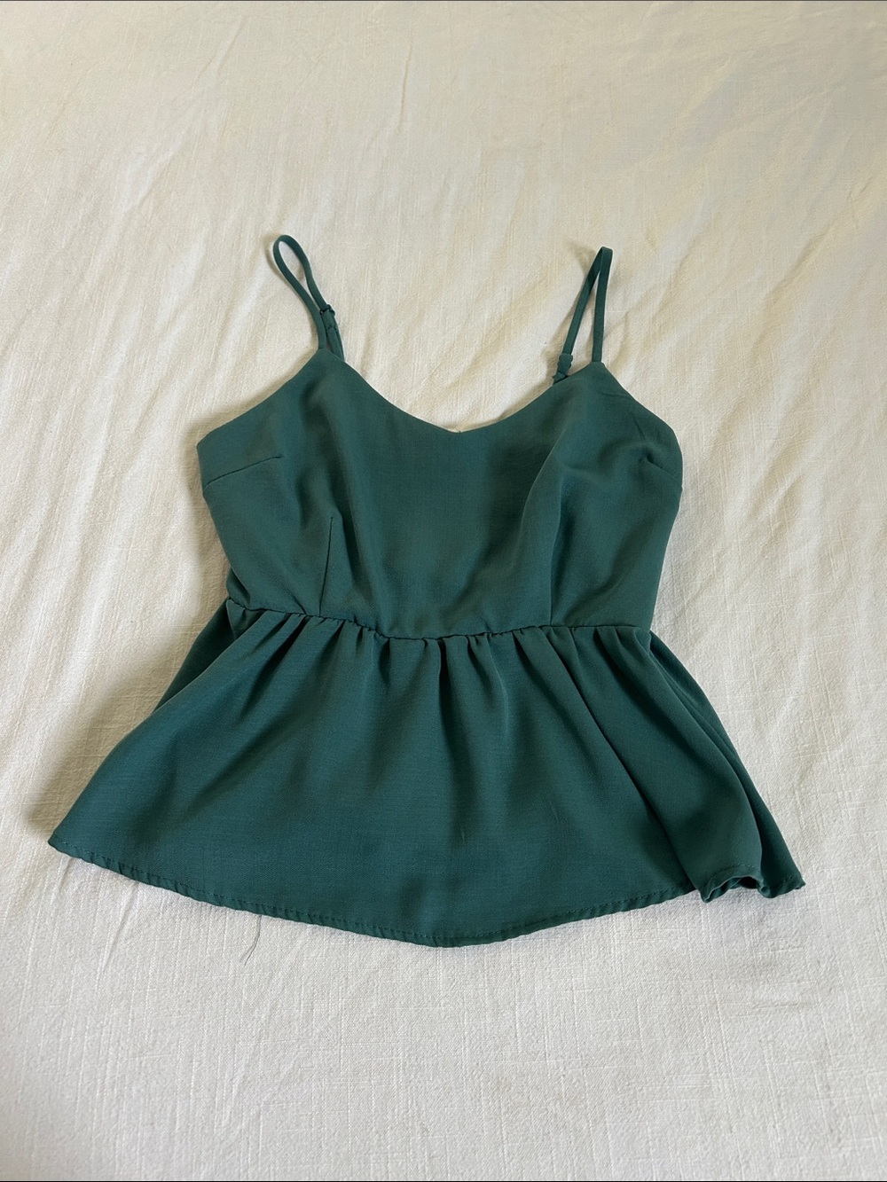 Women's Green Spaghetti Strap Peplum Top
